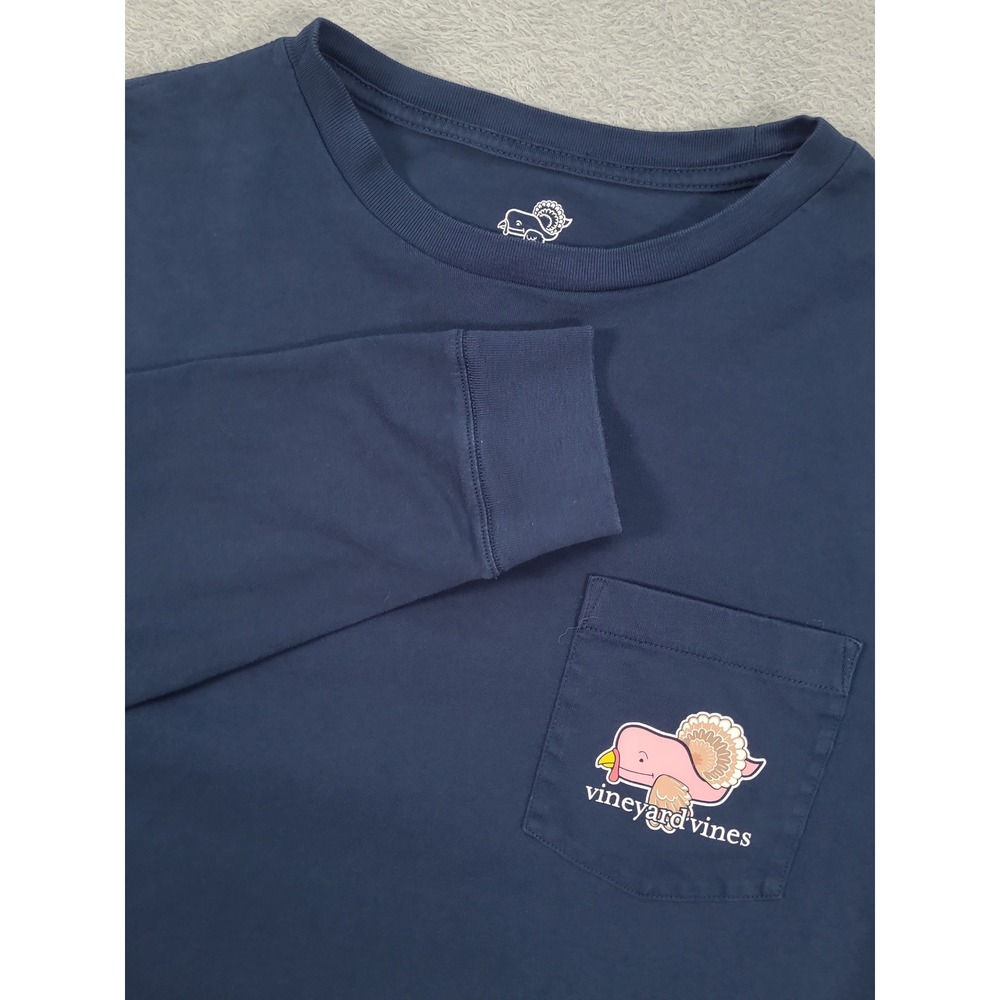 Vineyard Vines Mens XS Navy Blue Thanksgiving Turkey Long Sleeve Pocket T-Shirt